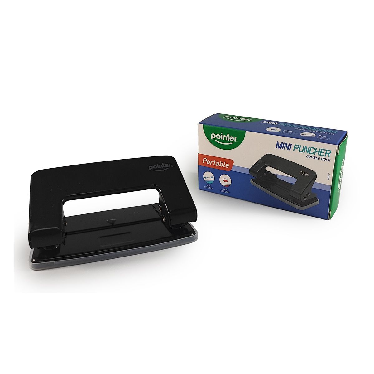 POINTER - Perforadora Pointer Metálica 2 Huecos, Para 8 Hojas