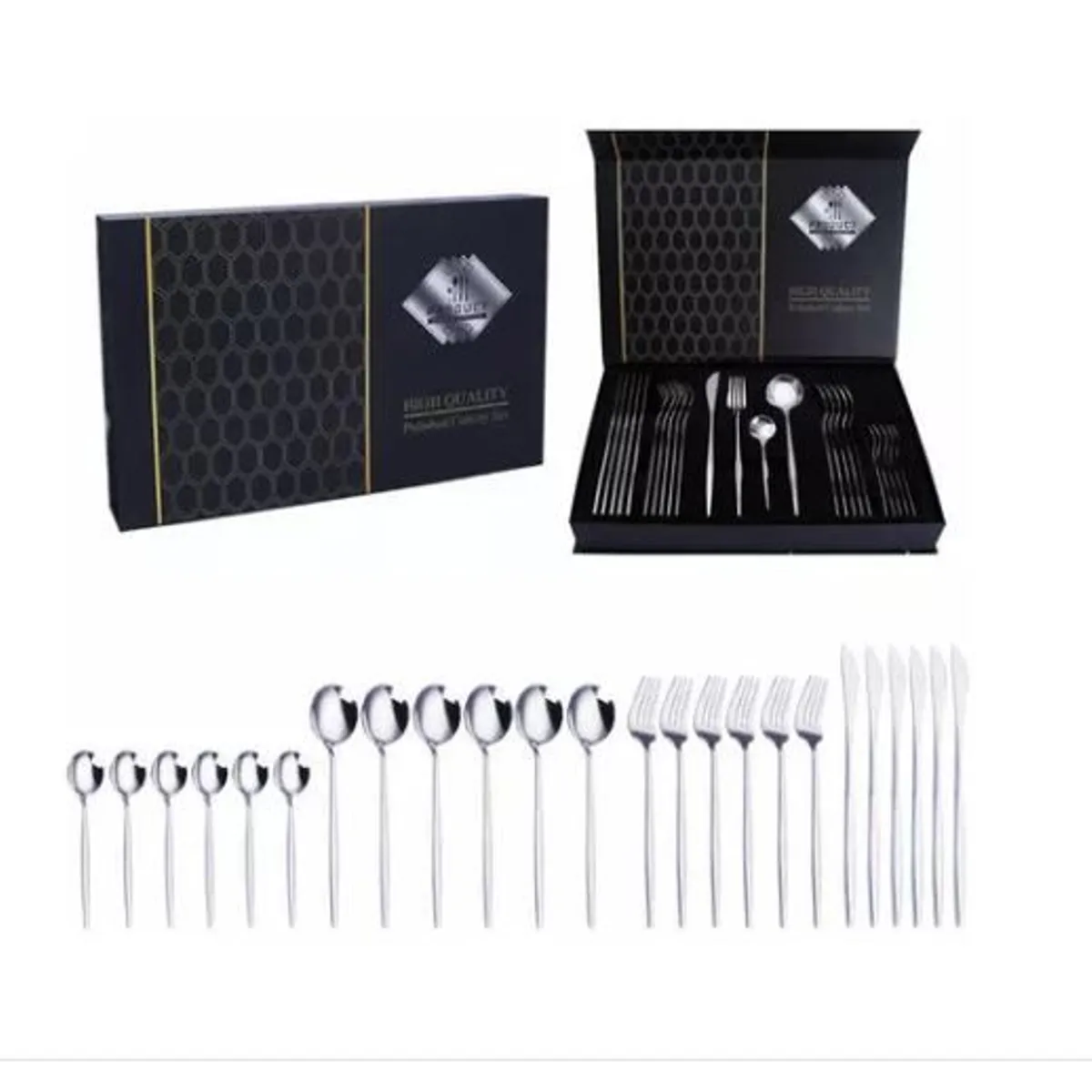 AMERICO SHOP - Juego de Cubiertos Set 24 Piezas Acero Inoxidable Plateado