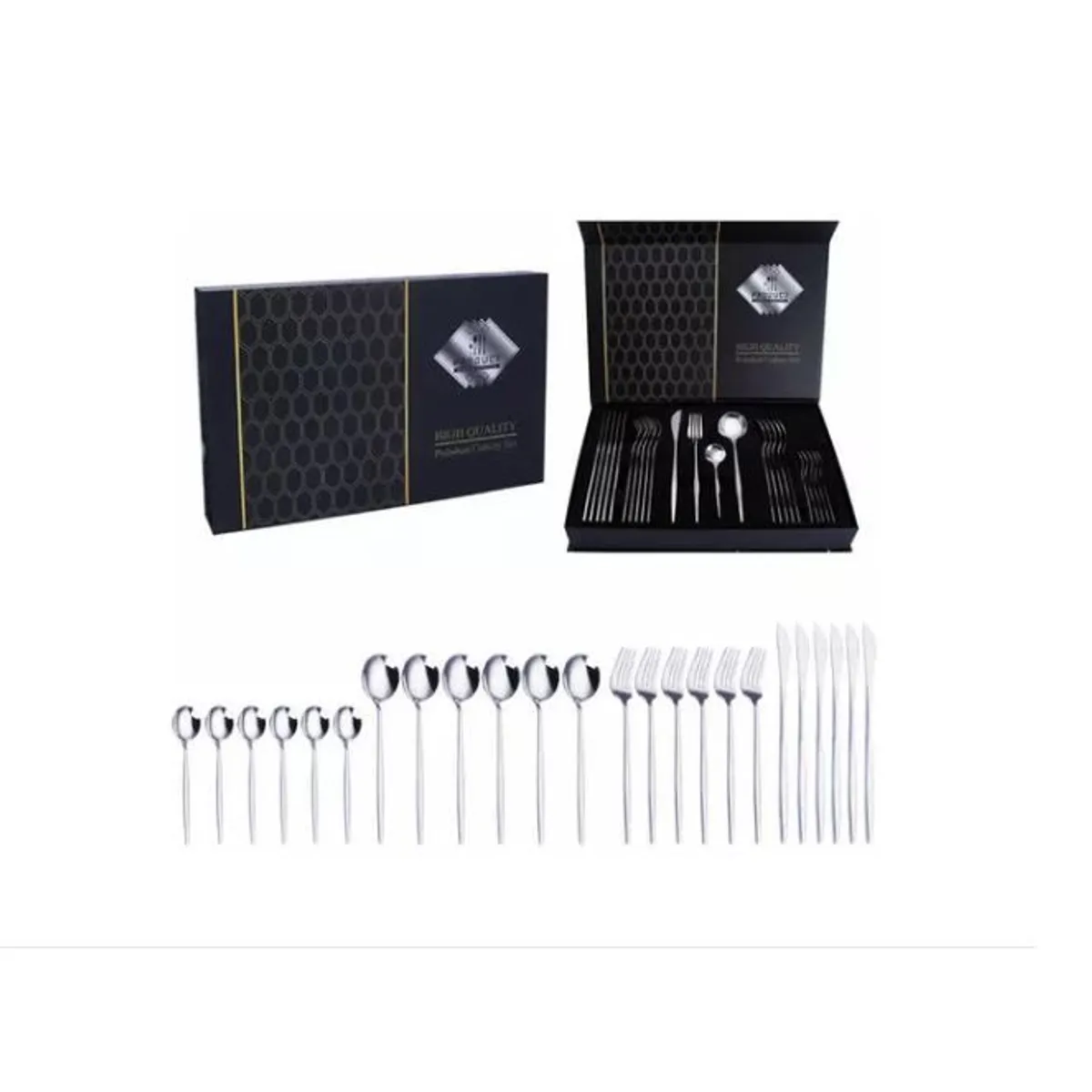 AMERICO SHOP - Juego de Cubiertos Set 24 Piezas Acero Inoxidable Plateado