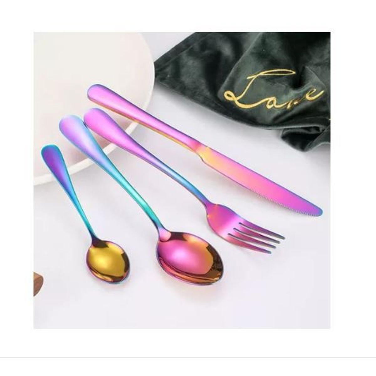 AMERICO SHOP - Juego de Cubiertos Set 24 Piezas Acero Inoxidable Multicolor