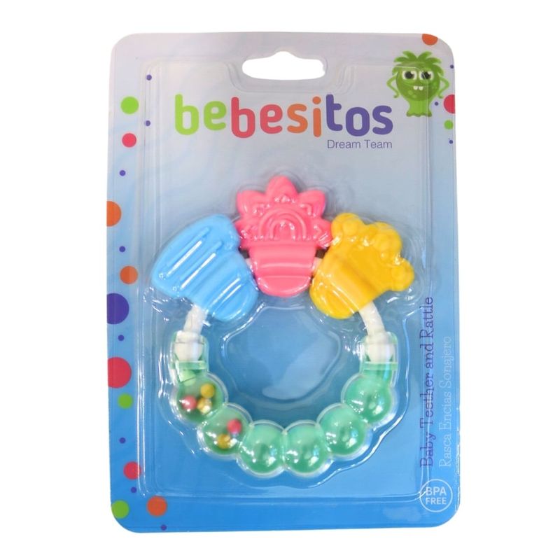 BEBESITOS - Rasca Encías Sonajero Bebesitos Mordedor Silicona Bebé verde