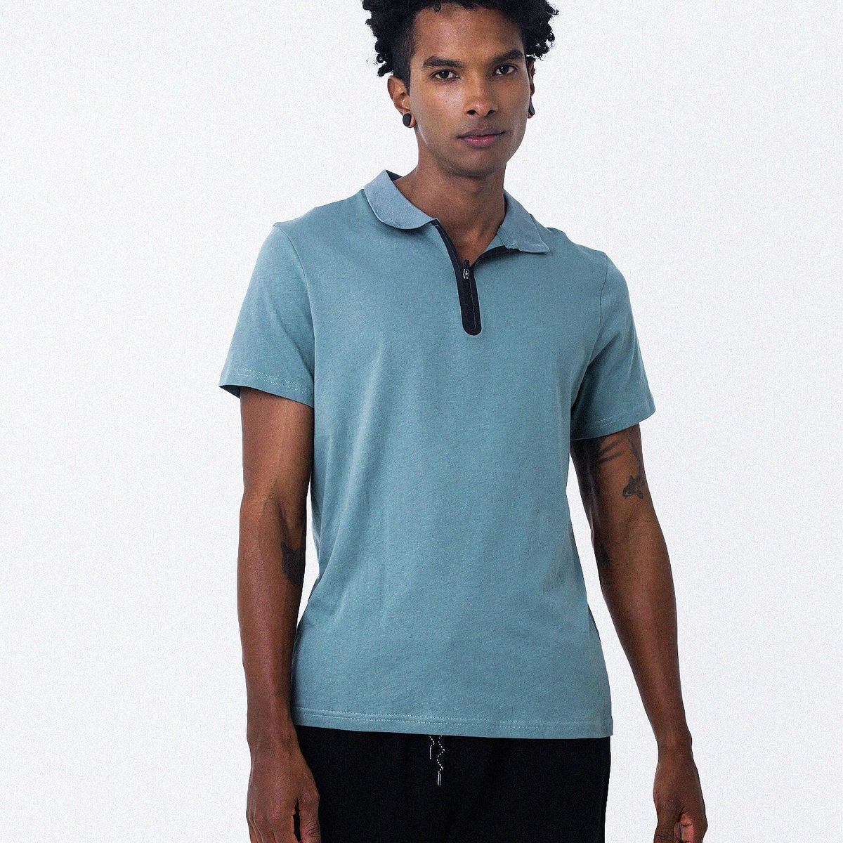 BELIFE - Camiseta Tipo Polo Verde Con Cuello Tejido Para Hombre Belife.-