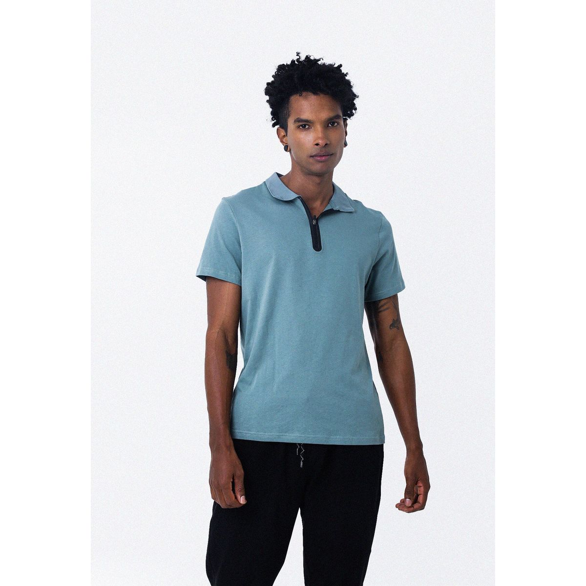 BELIFE - Camiseta Tipo Polo Verde Con Cuello Tejido Para Hombre Belife.-