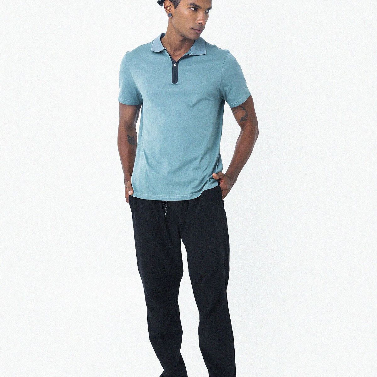 BELIFE - Camiseta Tipo Polo Verde Con Cuello Tejido Para Hombre Belife.-