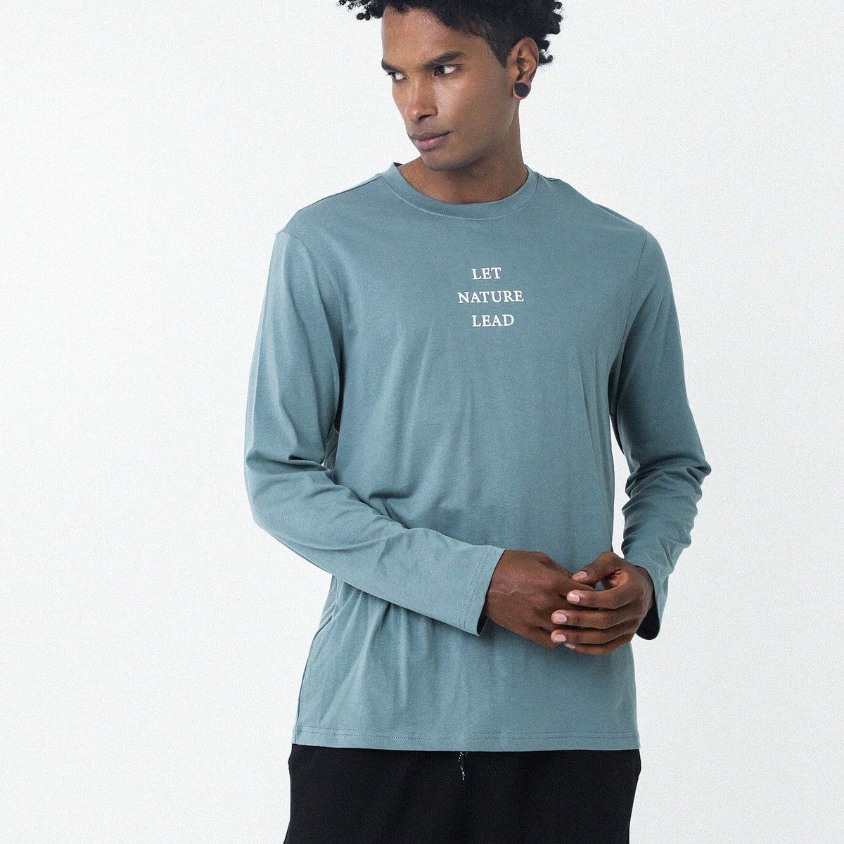 BELIFE - Camiseta Manga Larga Verde Con Estampado Frontal Para Hombre Belife