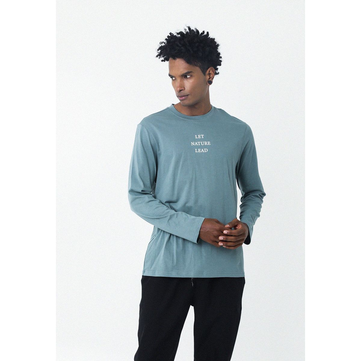 BELIFE - Camiseta Manga Larga Verde Con Estampado Frontal Para Hombre Belife