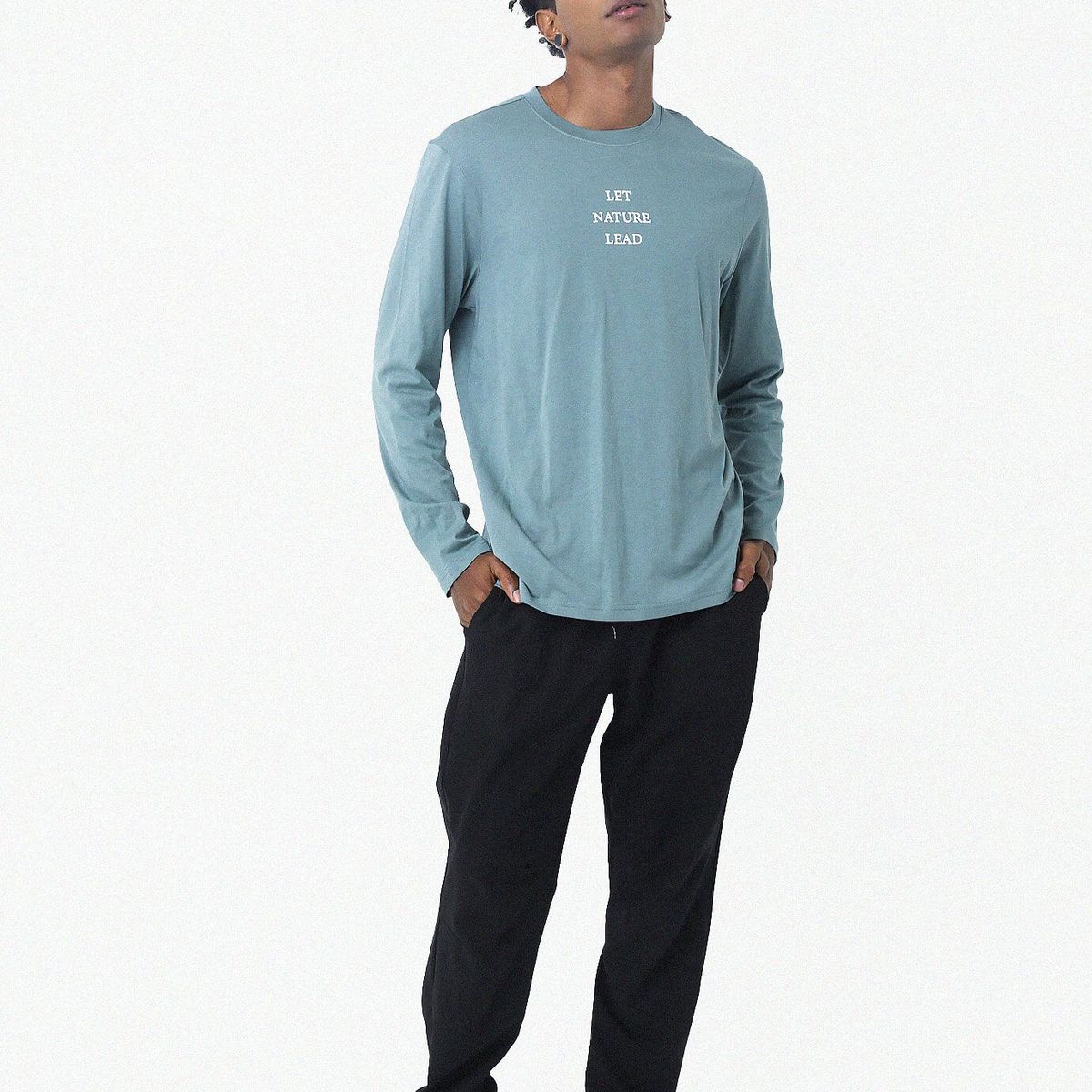 BELIFE - Camiseta Manga Larga Verde Con Estampado Frontal Para Hombre Belife