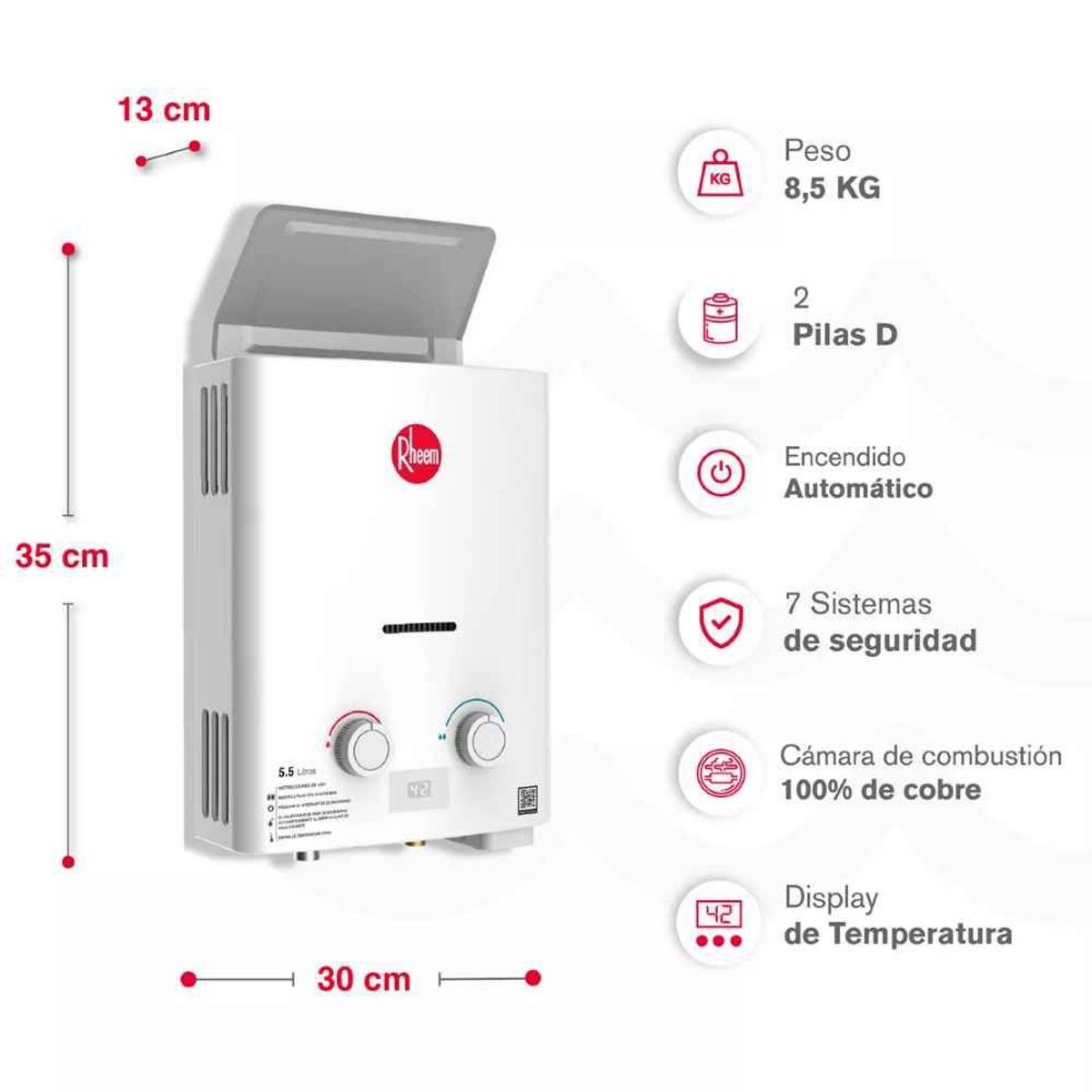 RHEEM - Calentador De Agua 55lt Gas Natural Tiro Natural Rheem
