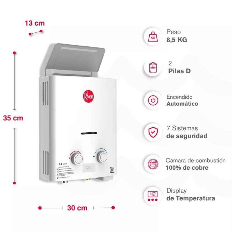 RHEEM - Calentador De Agua 55lt Gas Natural Tiro Natural Rheem