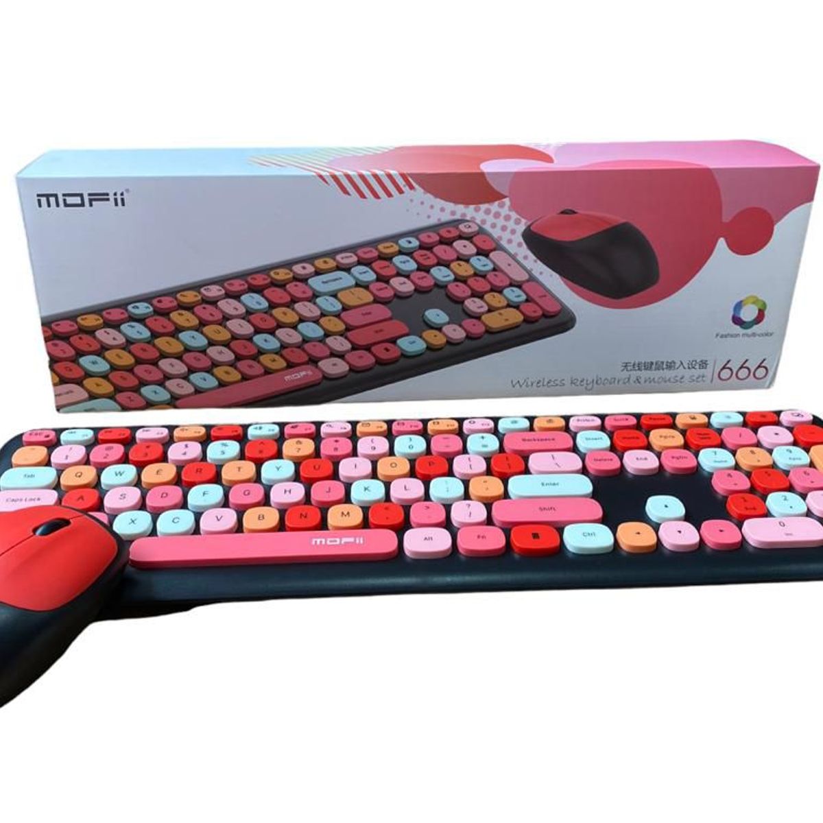 GENERICO - Combo Inalámbrico Teclado Y Mouse Mofii 666 2,4g Negro Teclas Colores