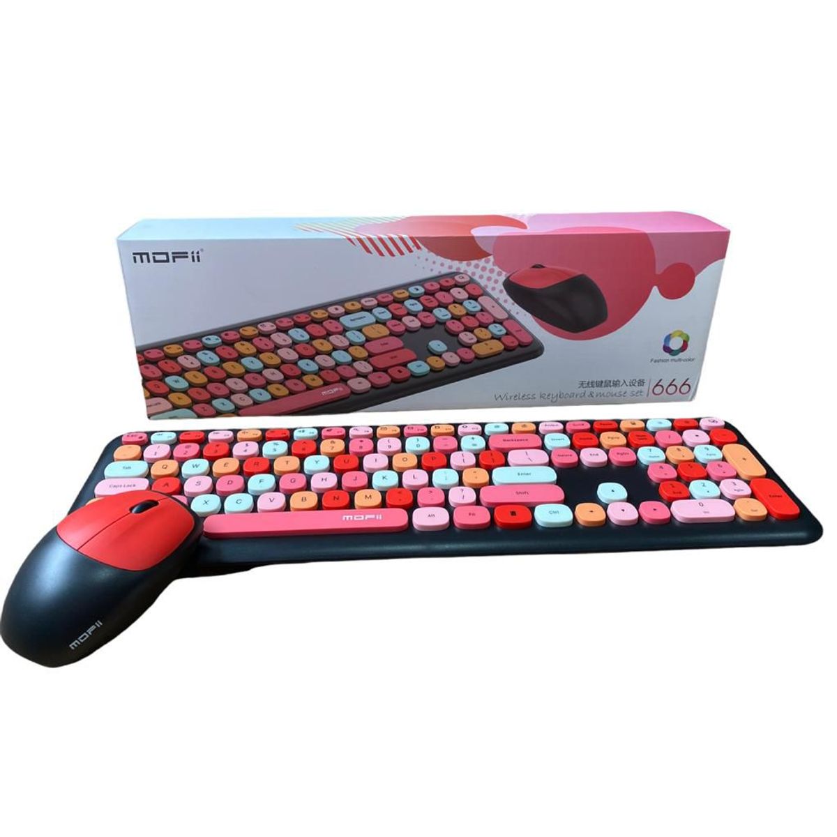 GENERICO - Combo Inalámbrico Teclado Y Mouse Mofii 666 2,4g Negro Teclas Colores