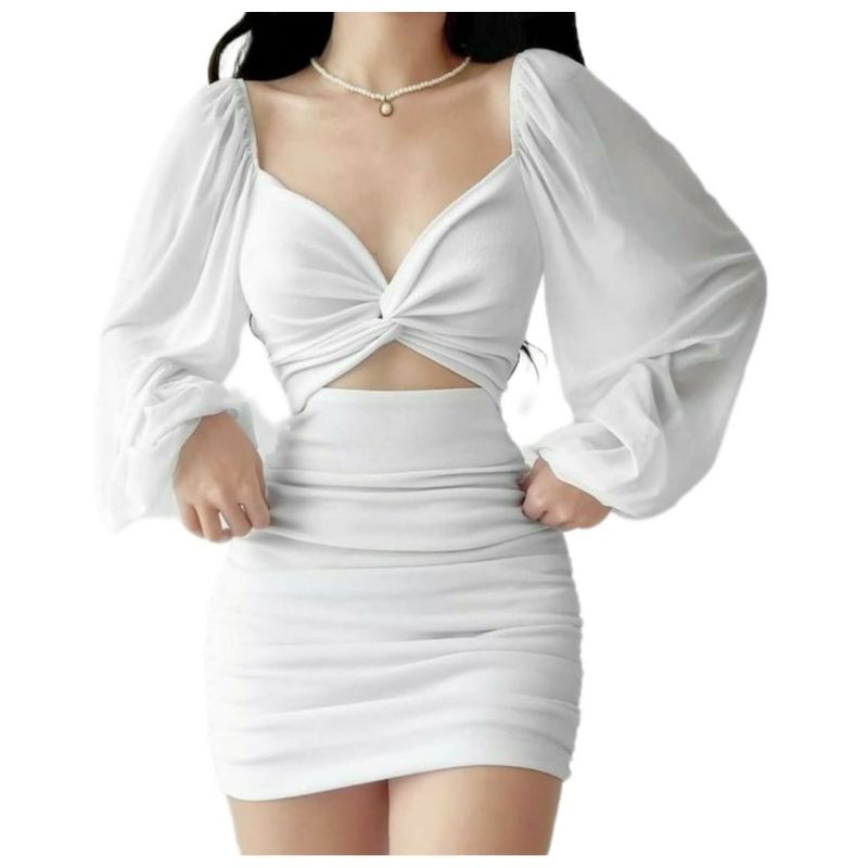 BAPU - Vestido corto con mangas de busto cruzado