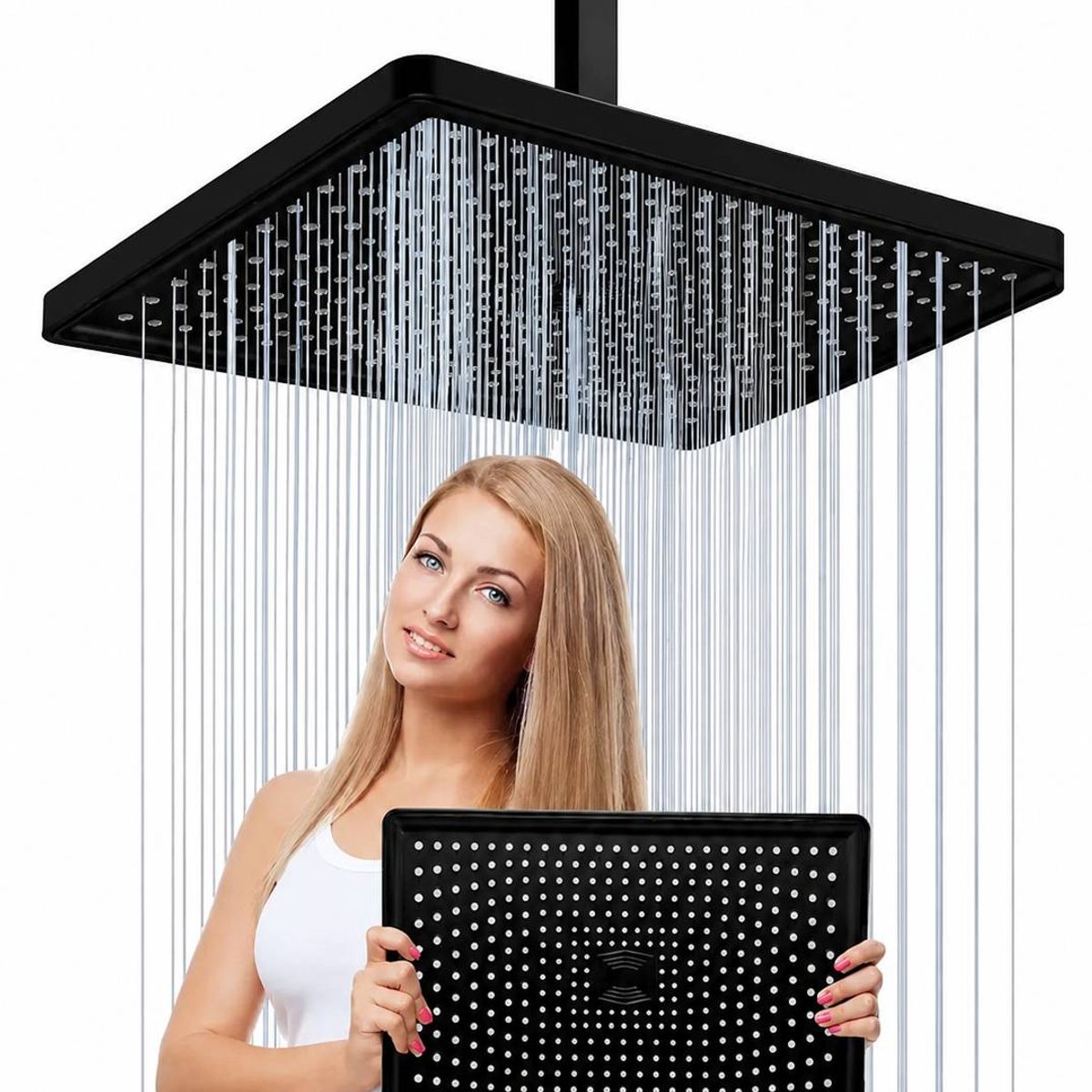 GENERICO - Ducha Anti-hongo Eternal Negra Rectangular Abs  Tubo Techo