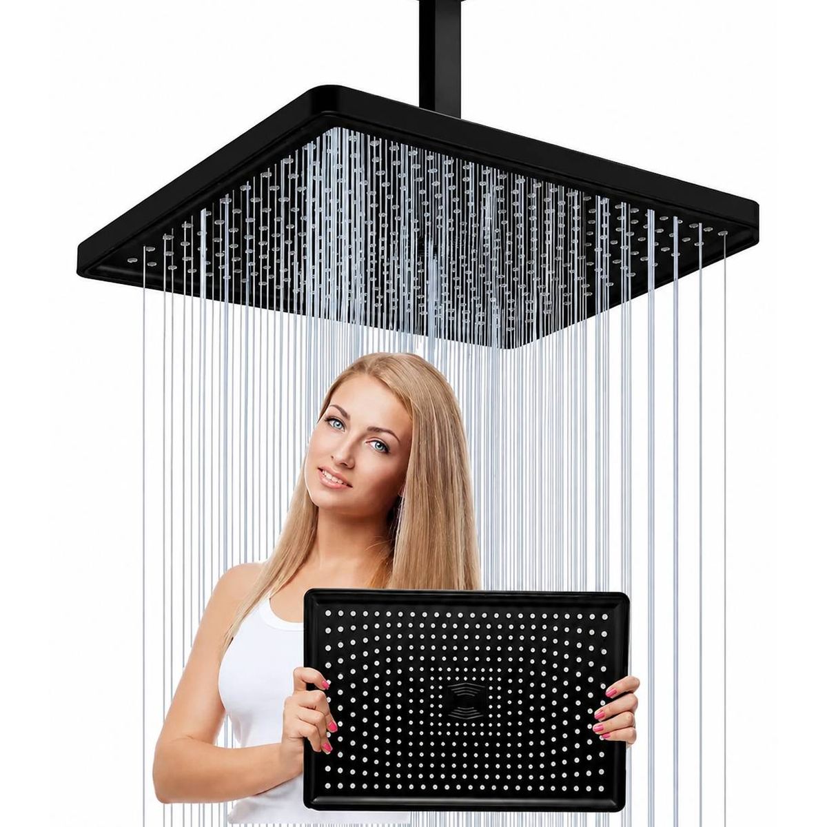 GENERICO - Ducha Anti-hongo Eternal Negra Rectangular Abs  Tubo Techo