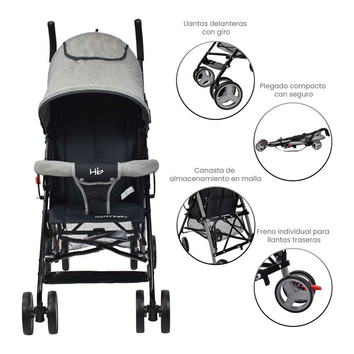 HAPPY BABY - Coche Paseador Bebe Future Negro Happy Baby