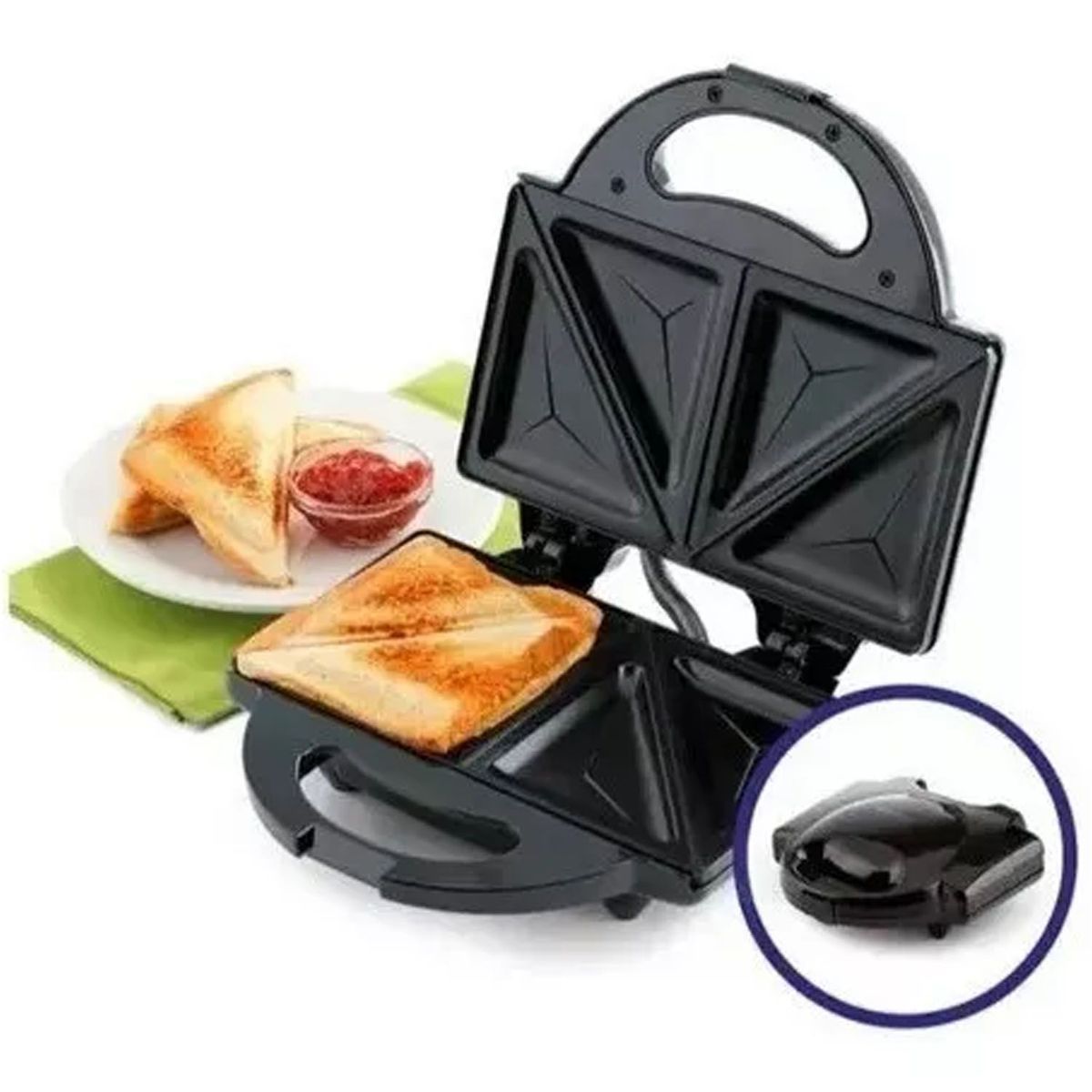 ONE PIXEL - Sandwichera Universal Royal 2 Puestos Portatil Negra