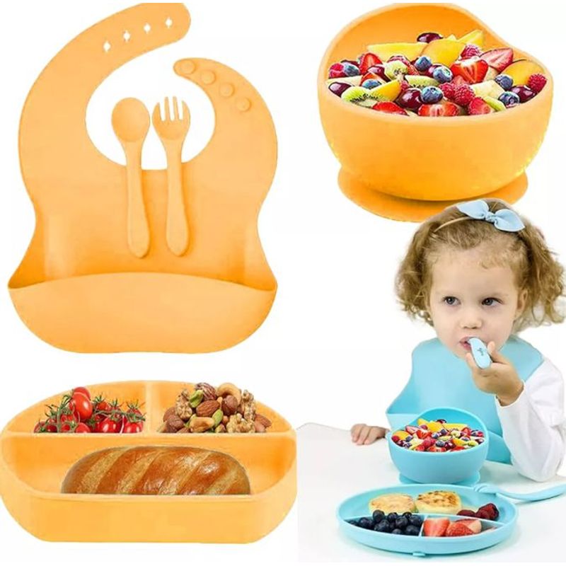 GENERICO - Set De Vajilla Silicona Para Bebés Platos Babero Y Cubiertos