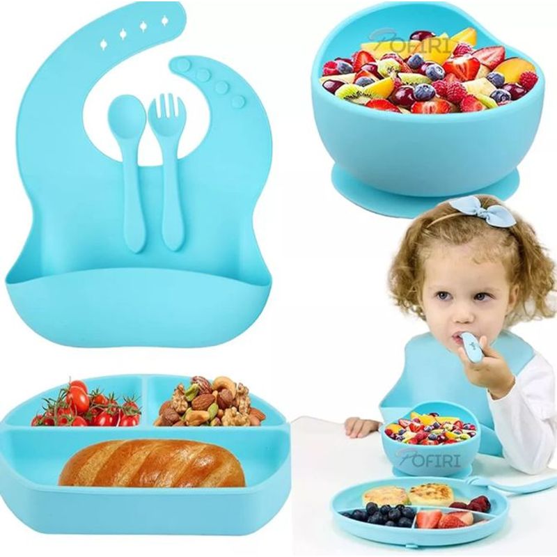 GENERICO - Set De Vajilla Silicona Para Bebés Platos Babero Y Cubiertos