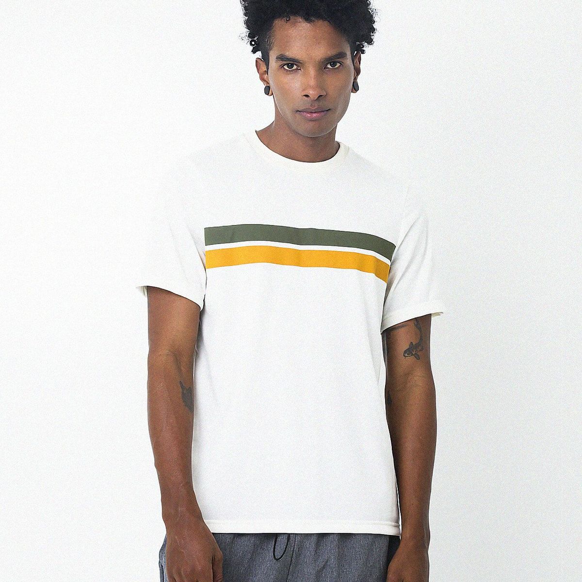 BELIFE - Camiseta Blanca Con Estampado De Rayas En Frente Para Hombre Belife.-.-