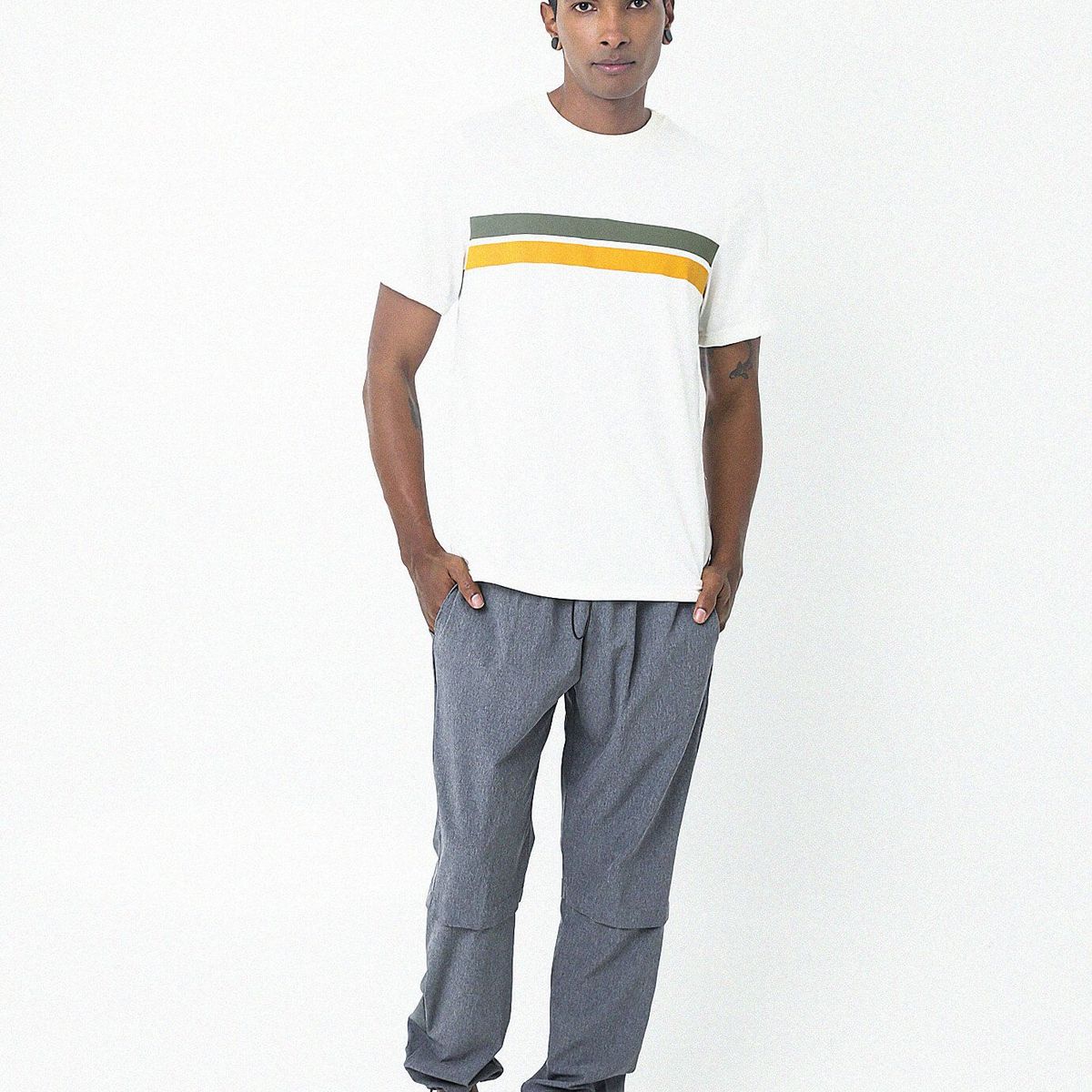 BELIFE - Camiseta Blanca Con Estampado De Rayas En Frente Para Hombre Belife.-.-