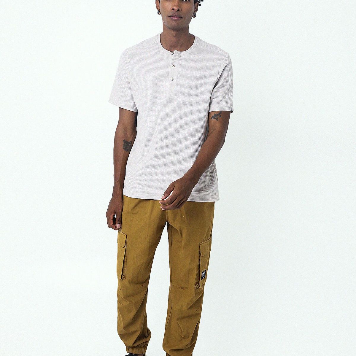 BELIFE - Camiseta Blanco Con Cuello Redondo Henley Para Hombre Belife