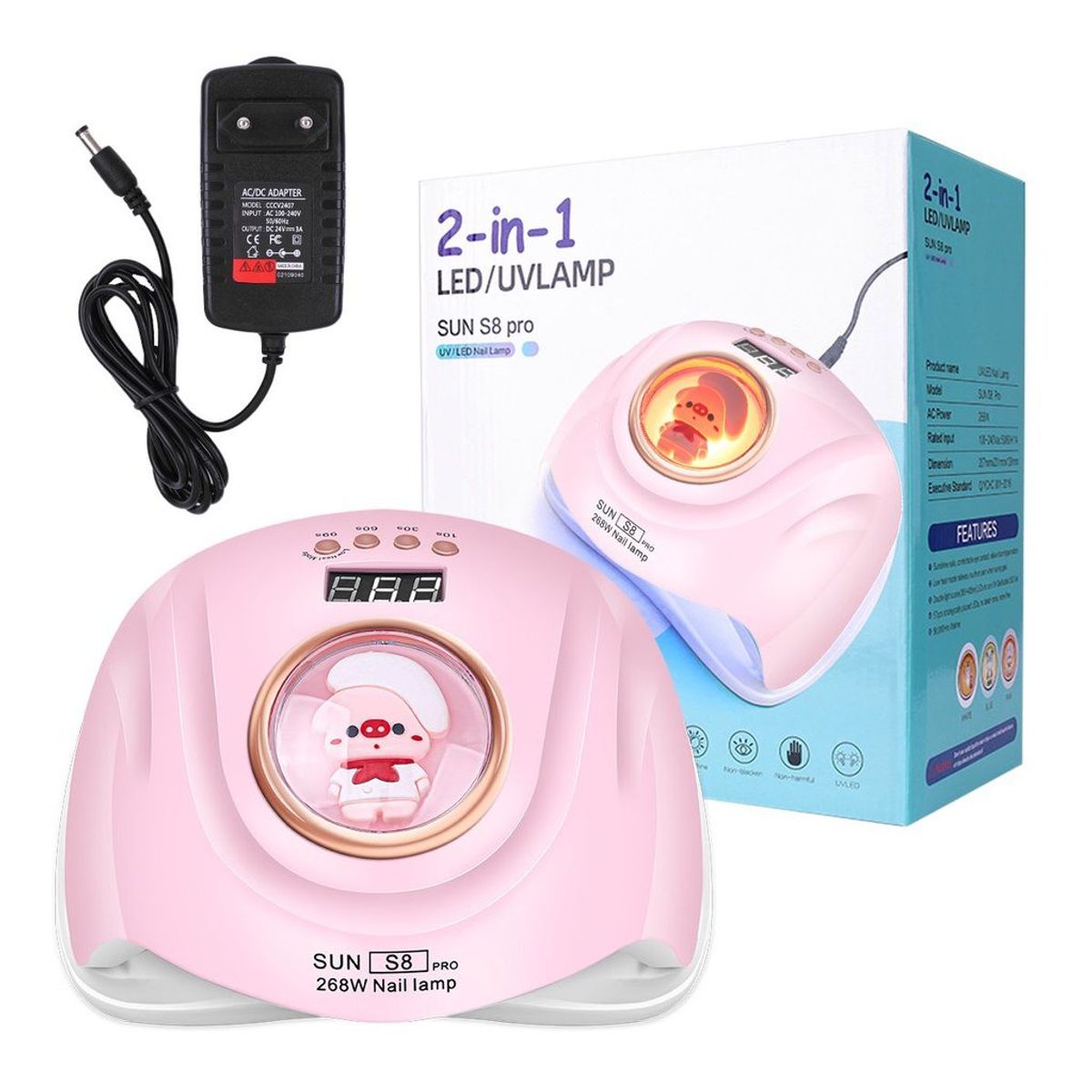 GENERICO - Lampara De Secado De Uñas Uv Led Sun S8 Pro 268W Rosado