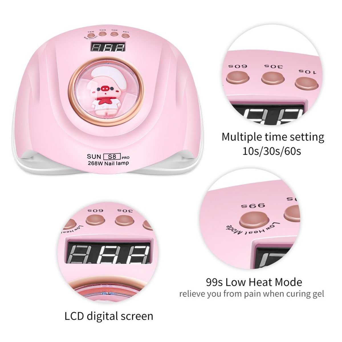 GENERICO - Lampara De Secado De Uñas Uv Led Sun S8 Pro 268W Rosado