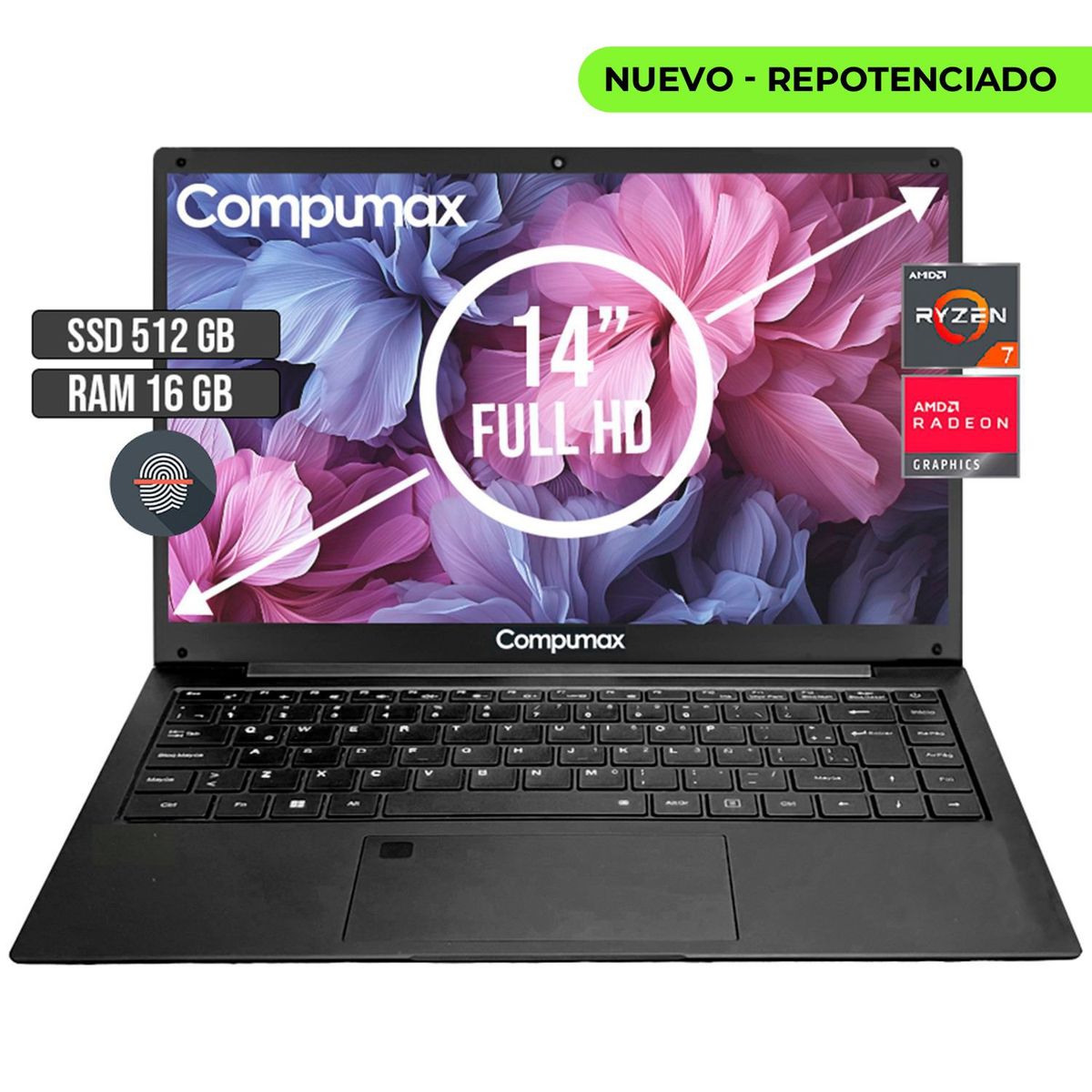 COMPUMAX - PORTATIL COMPUMAX AMD RYZEN 7-5700U SSD 512GB RAM 16GB LED 14 FULL HD