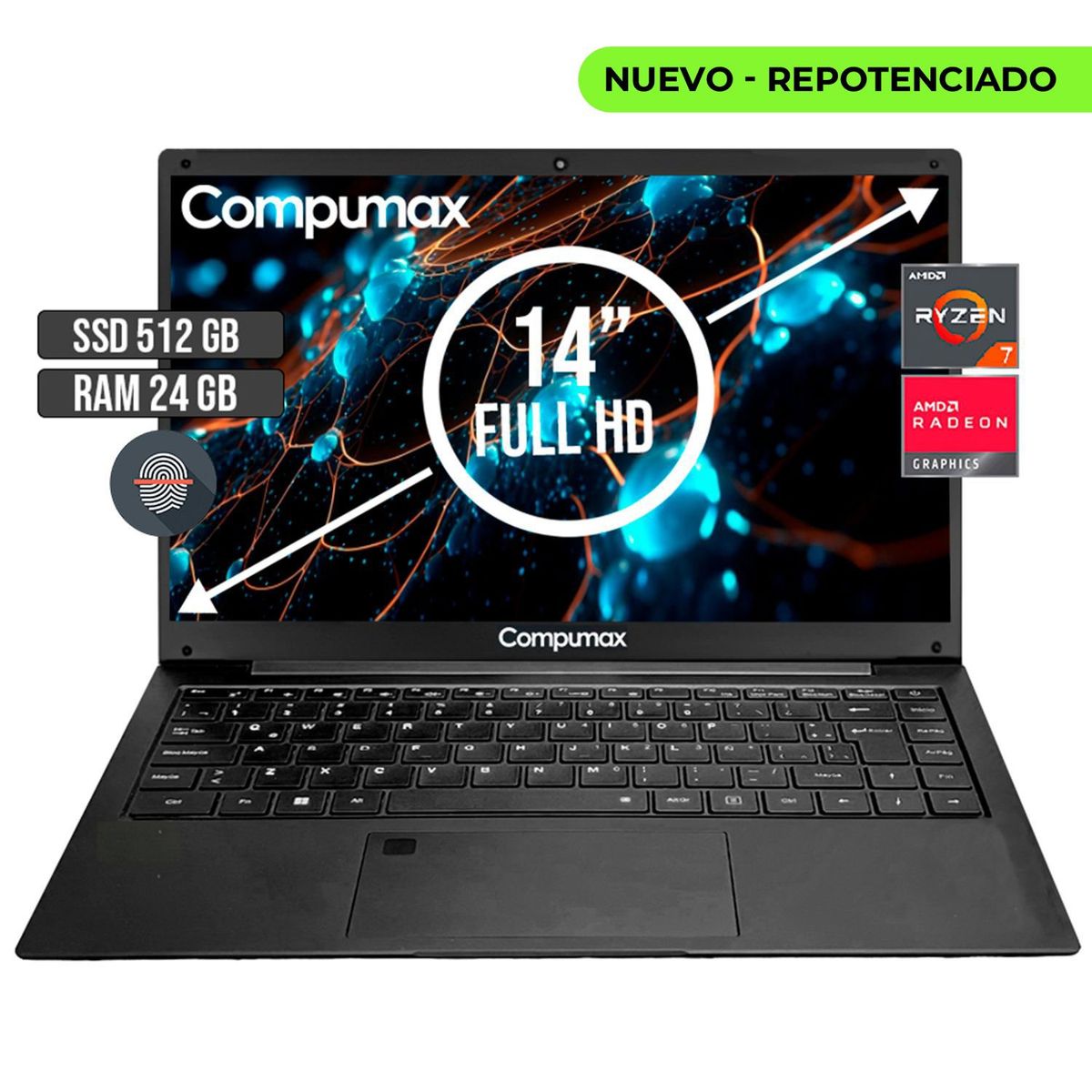 COMPUMAX - PORTATIL COMPUMAX AMD RYZEN 7-5700U SSD 512GB RAM 24GB LED 14 FULL HD