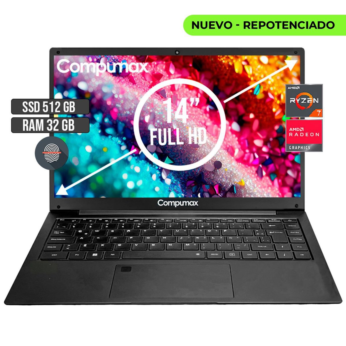COMPUMAX - PORTATIL COMPUMAX AMD RYZEN 7-5700U SSD 512GB RAM 32GB LED 14 FULL HD
