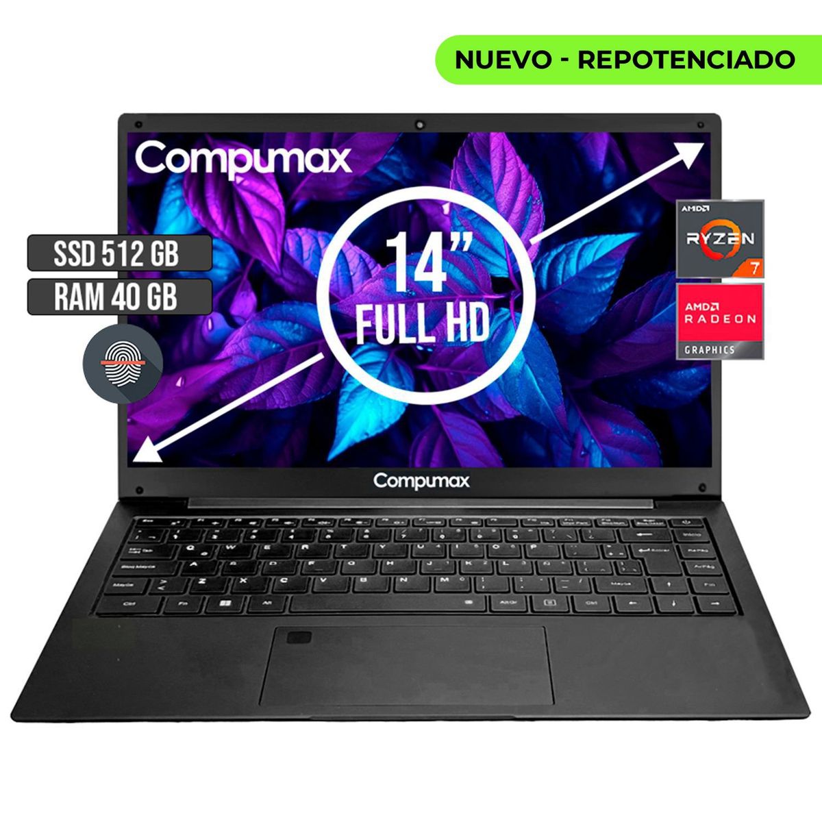 COMPUMAX - PORTATIL COMPUMAX AMD RYZEN 7-5700U SSD 512GB RAM 40GB LED 14 FULL HD