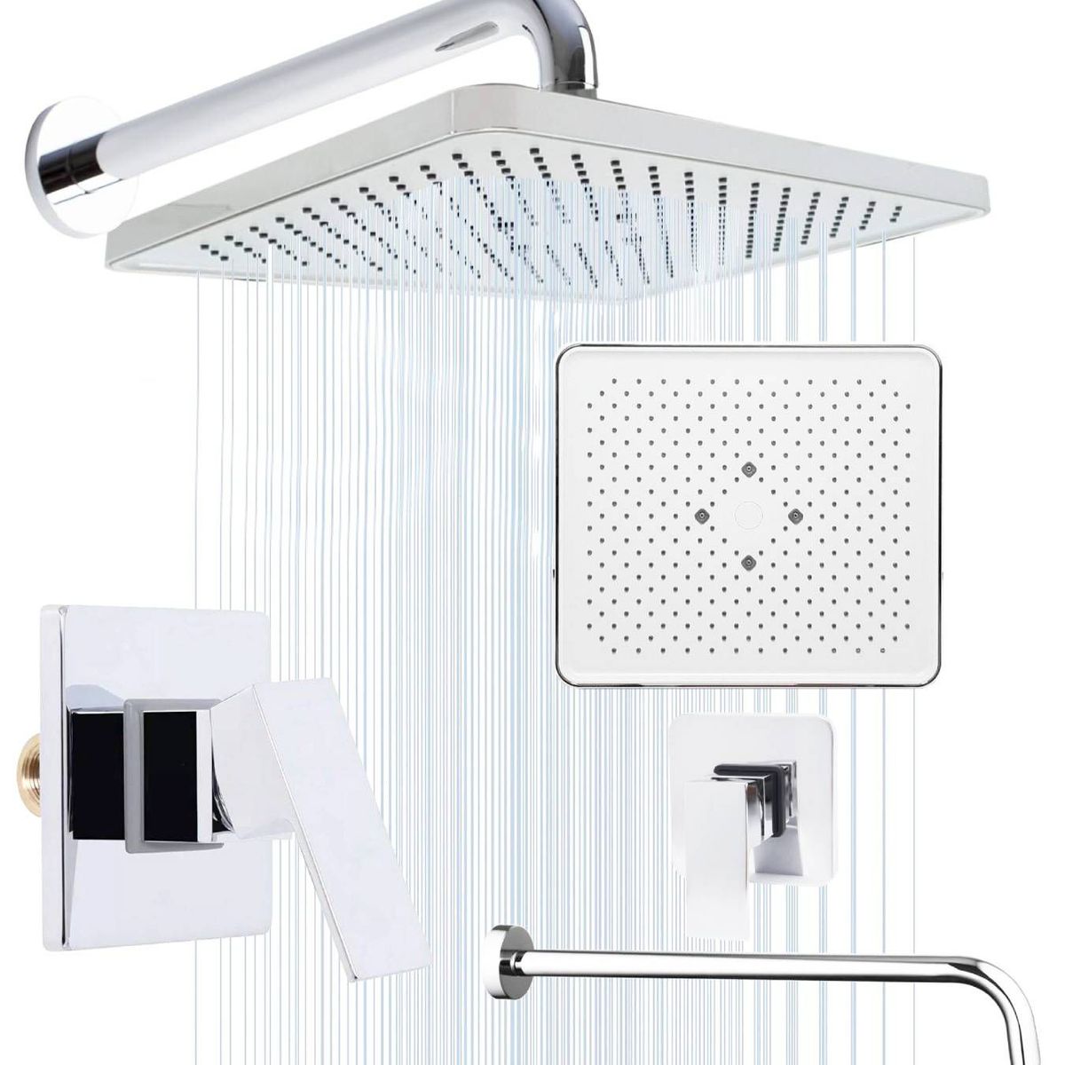 GENERICO - Kit Completo Grifo Mezclador Ducha Panel Lluvia Y Tubo Pared