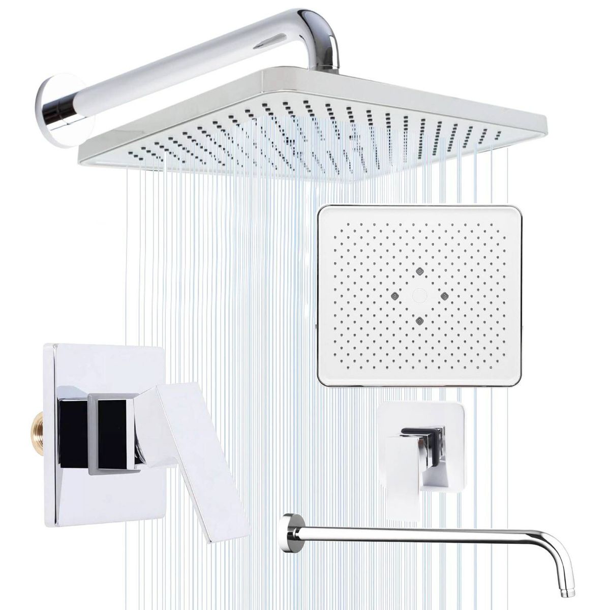 GENERICO - Kit Completo Grifo Mezclador Ducha Panel Lluvia Y Tubo Pared