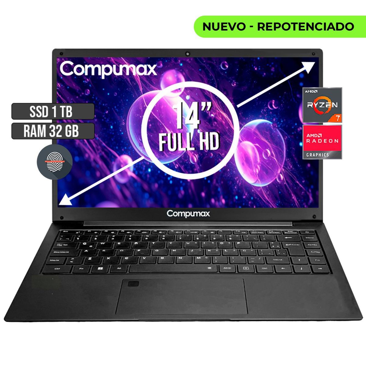 COMPUMAX - PORTATIL COMPUMAX AMD RYZEN 7-5700U SSD 1TB RAM 32GB LED 14 FULL HD