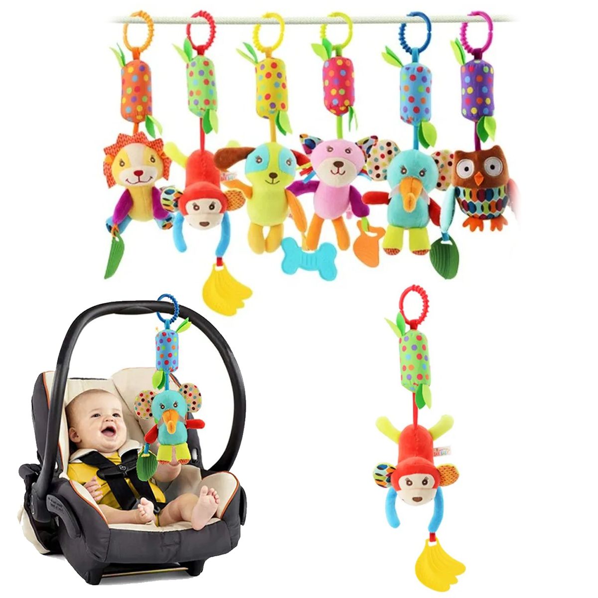 BABY ON - Sonajero Colgante Para Coche O Cuna Con Mordedor Mico