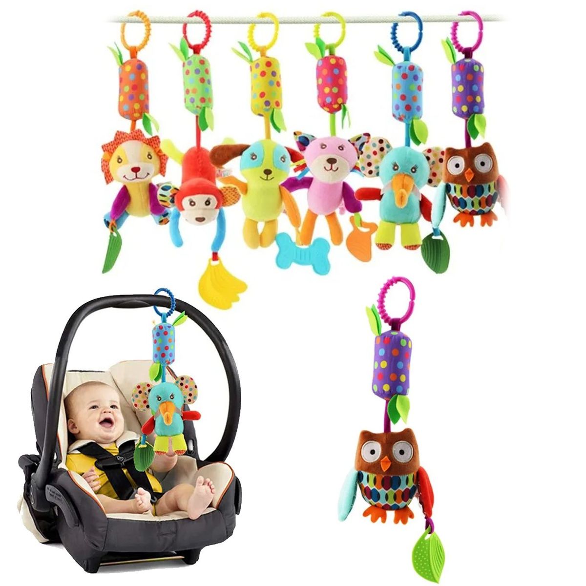 BABY ON - Sonajero Colgante Para Coche O Cuna Con Mordedor Buho