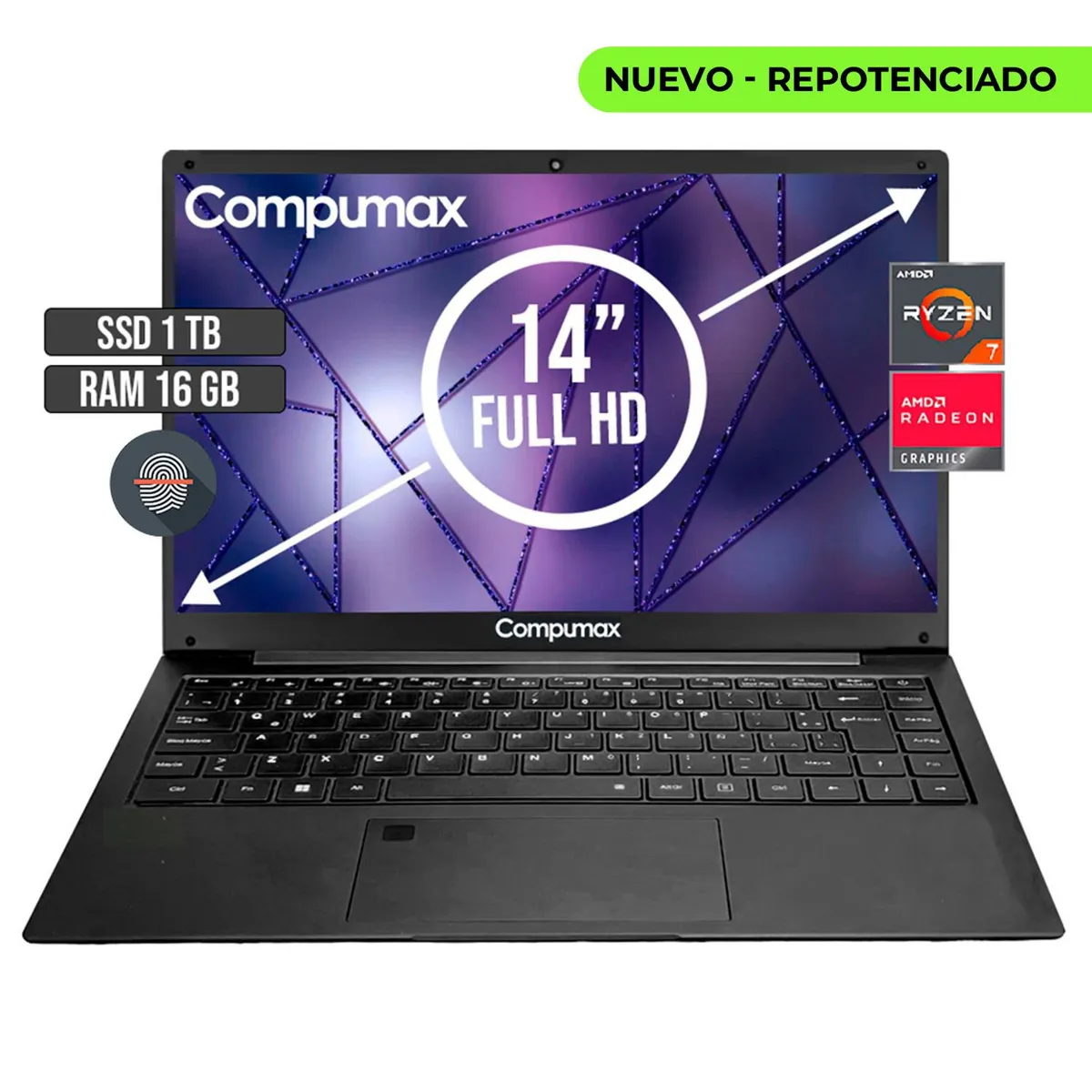 COMPUMAX - Portátil Compumax AMD Ryzen 7 5700U 16GB RAM SSD 1TB 14" FHD