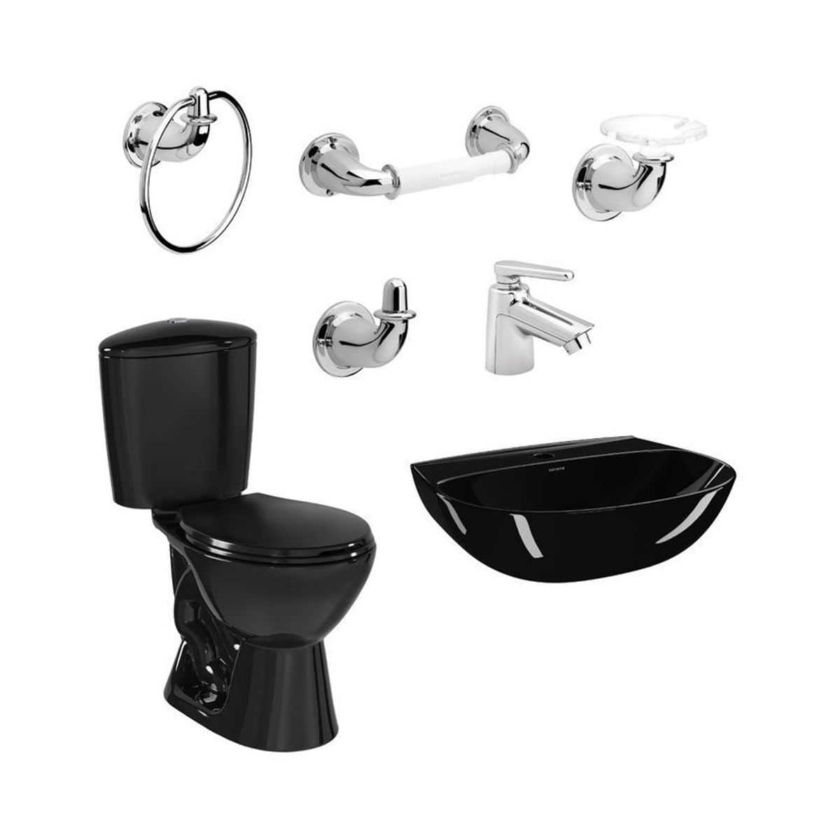CORONA - Combo Manantial Pro Redondo Negro sin pedestal Grifería y Accesorios