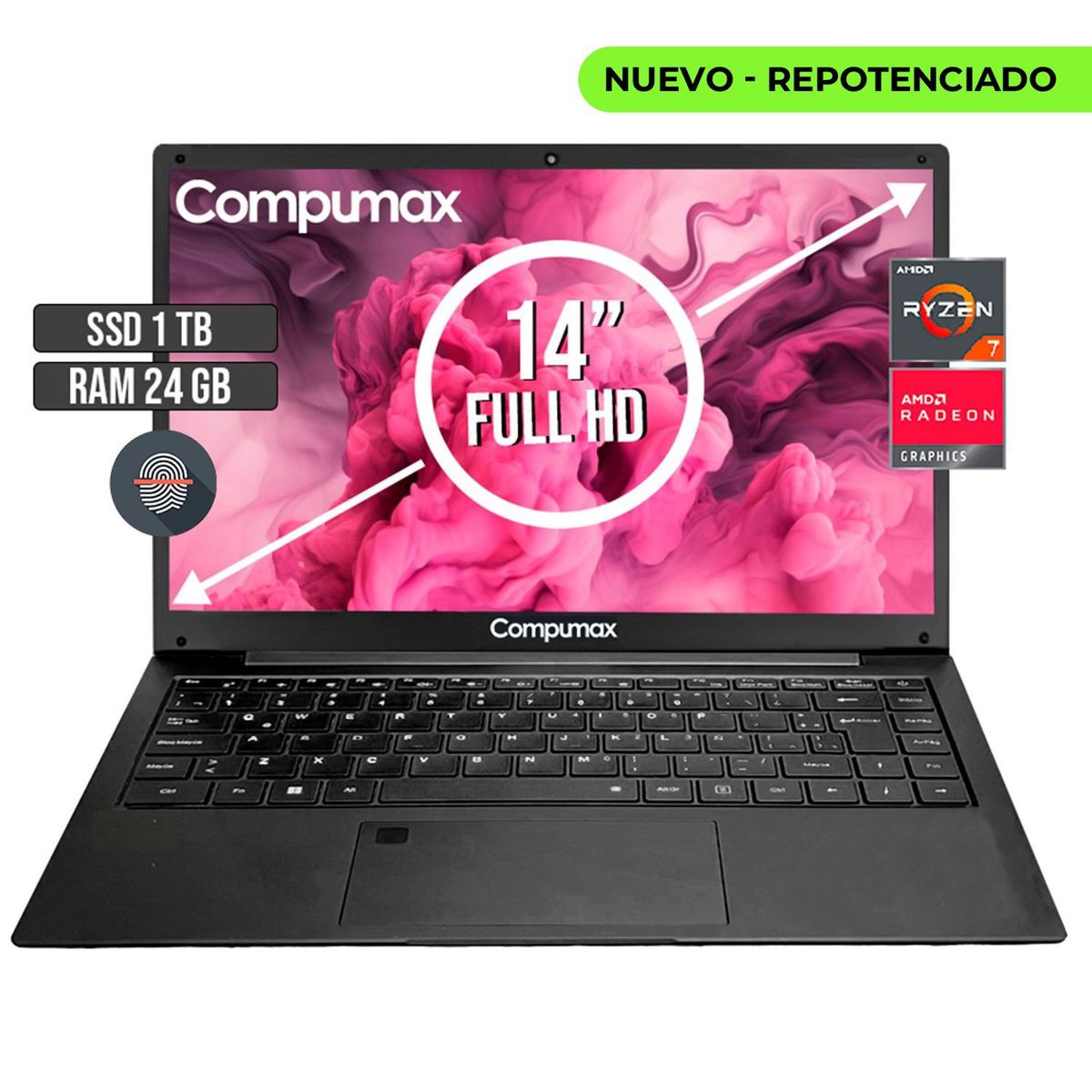 COMPUMAX - PORTATIL COMPUMAX AMD RYZEN 7-5700U SSD 1TB RAM 24GB LED 14 FULL HD