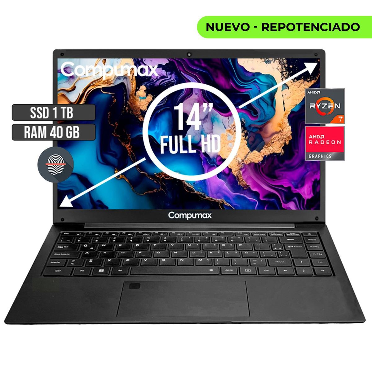 COMPUMAX - PORTATIL COMPUMAX AMD RYZEN 7-5700U SSD 1TB RAM 40GB LED 14 FULL HD