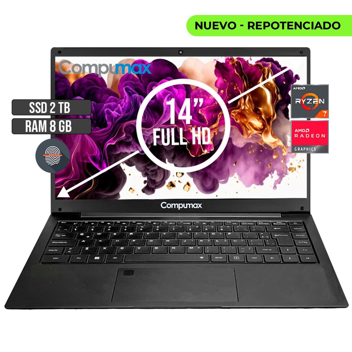 COMPUMAX - PORTATIL COMPUMAX AMD RYZEN 7-5700U SSD 2TB RAM 8GB LED 14 FULL HD