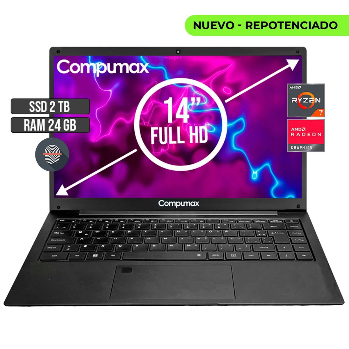 COMPUMAX - PORTATIL COMPUMAX AMD RYZEN 7-5700U SSD 2TB RAM 24GB LED 14 FULL HD