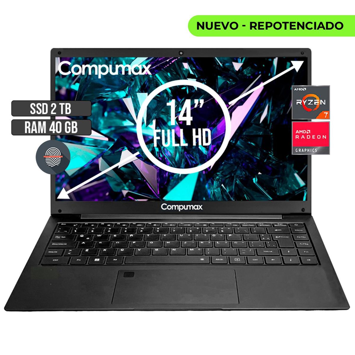 COMPUMAX - Portátil Compumax AMD Ryzen 7 5700U 2TB SSD 40GB RAM 14" FHD