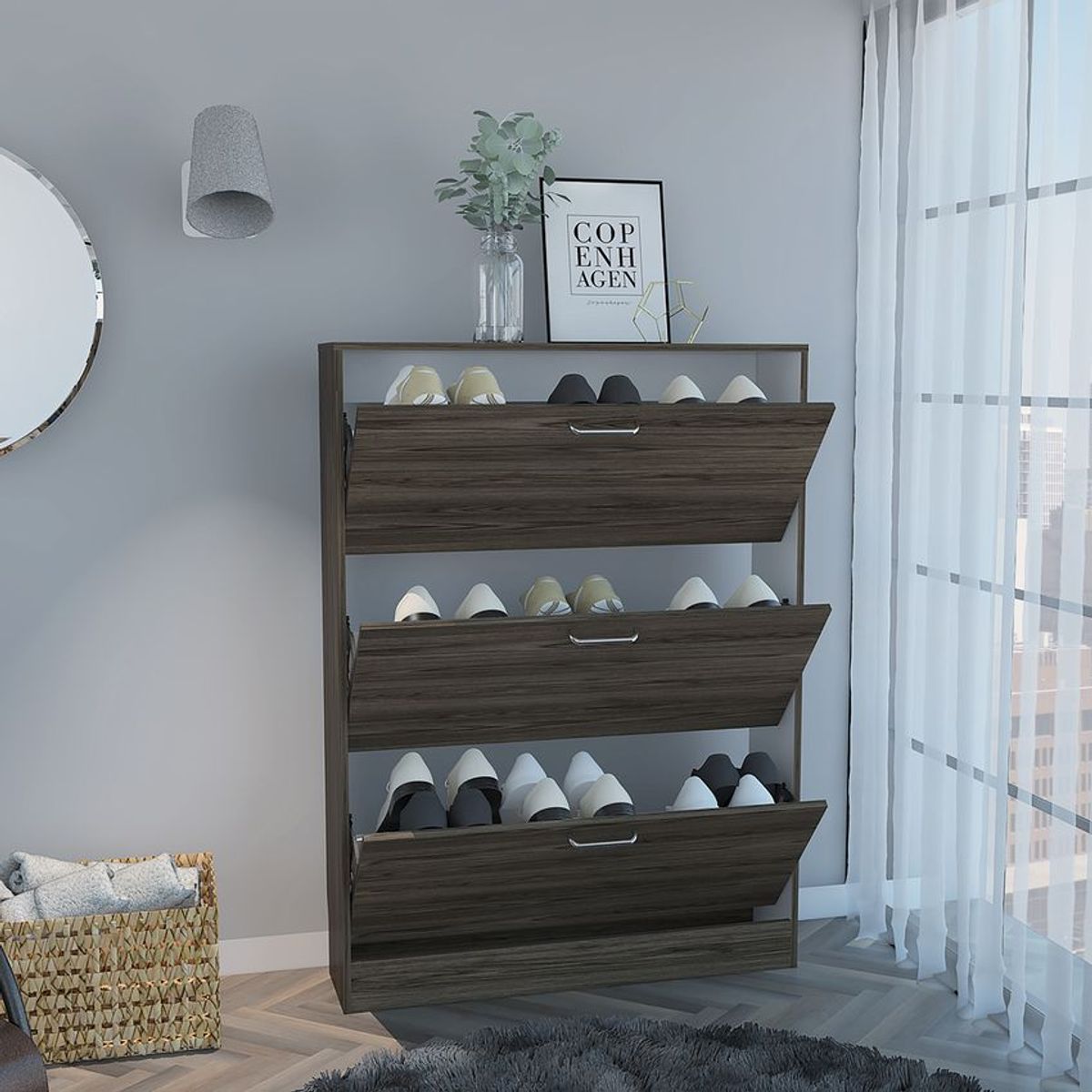 RTA MUEBLES - Zapatero z-94 18p coñac+blanco 128, rta muebles zcb 5417