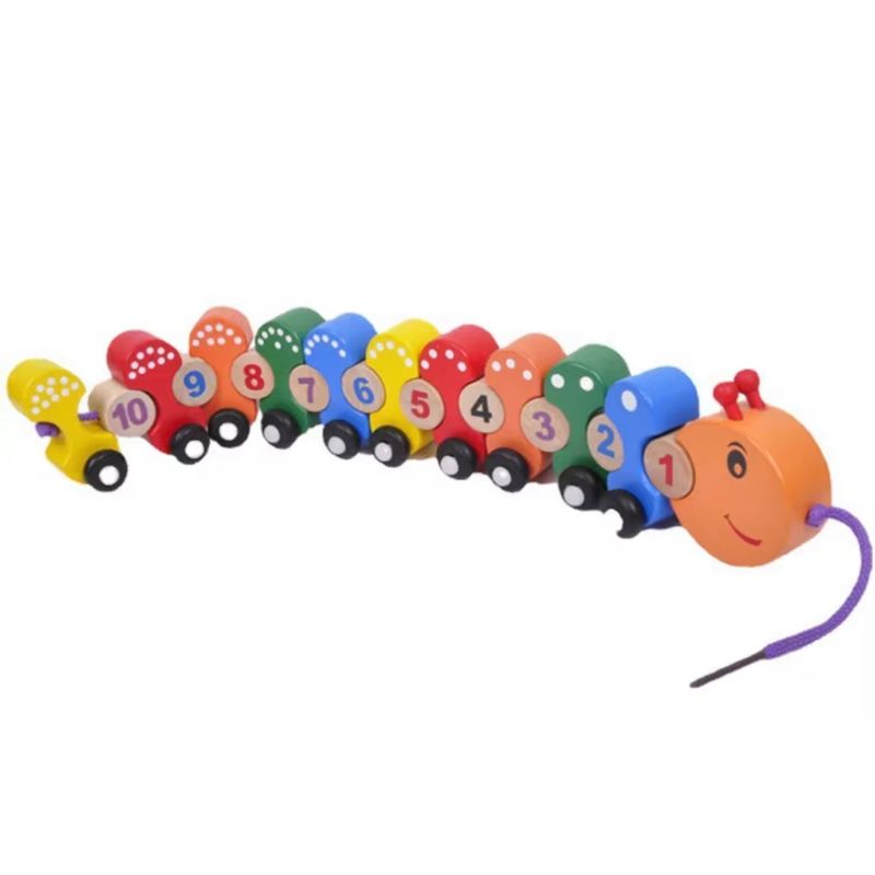 GENERICO - Juguete Arrastre Oruga Madera Números Didáctico Niños