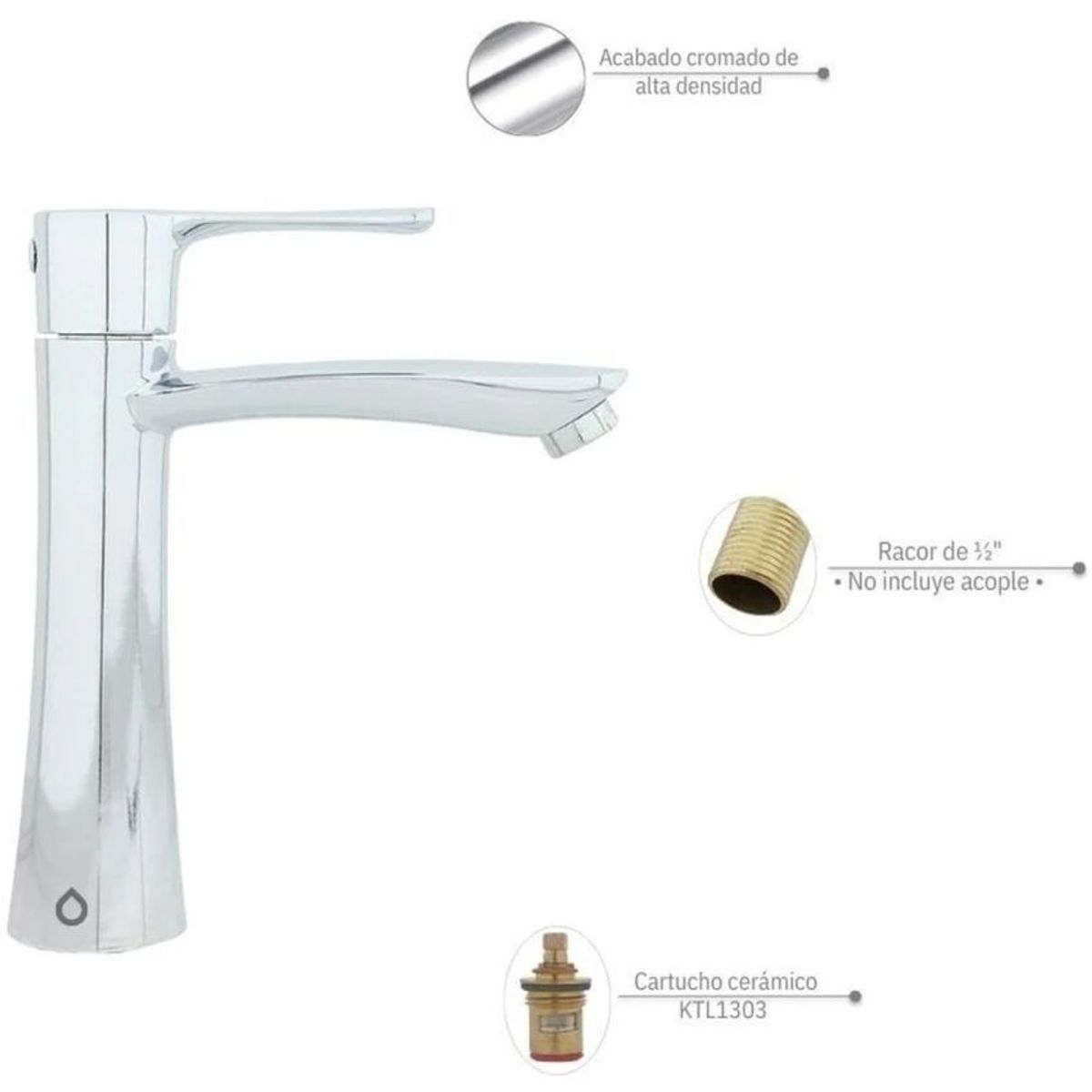 GENERICO - Llave lavamanos moderna manija plana  metal cromado