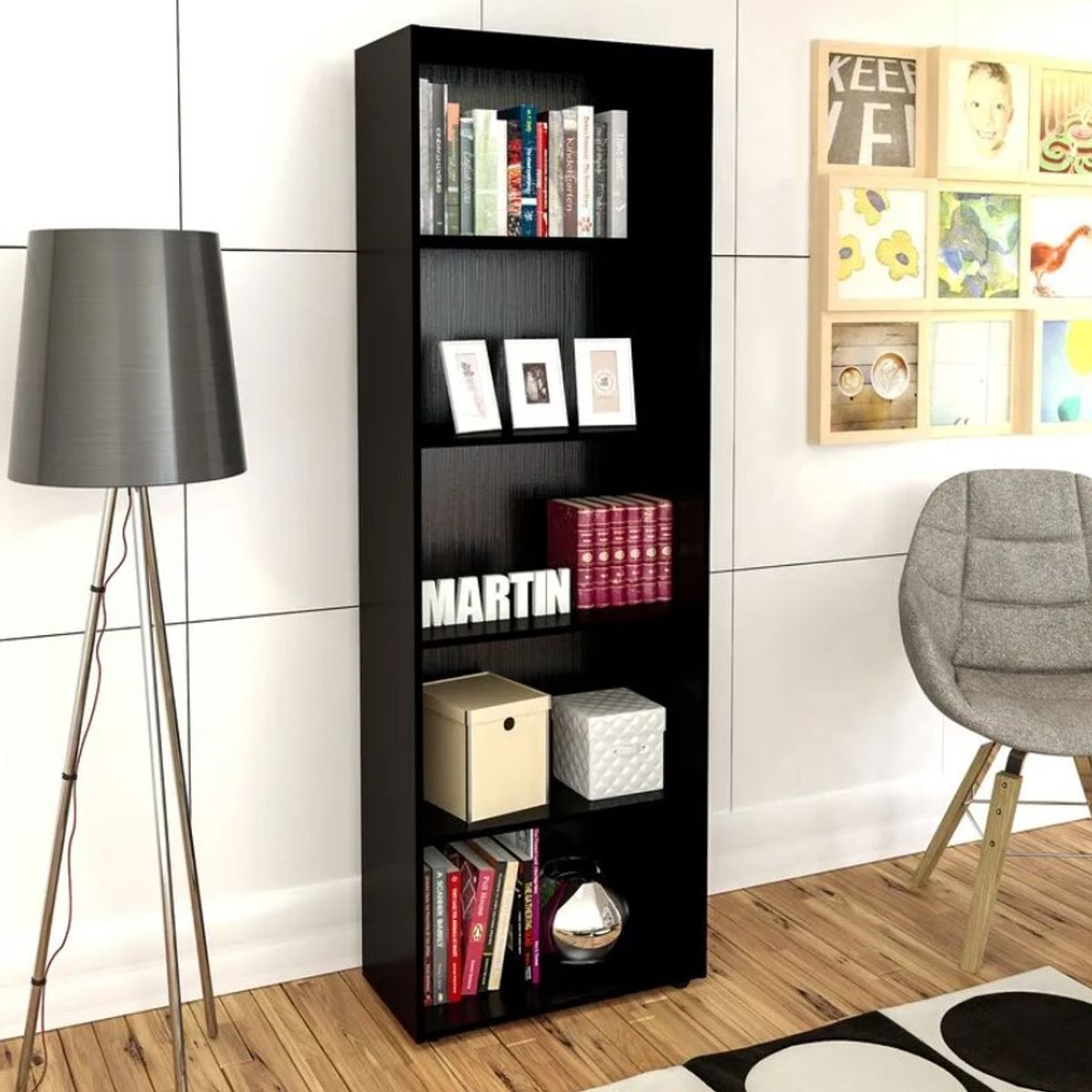 BERTOLINI - Estantería Librero Biblioteca Multy  5 Nichos  Bertolini Negro