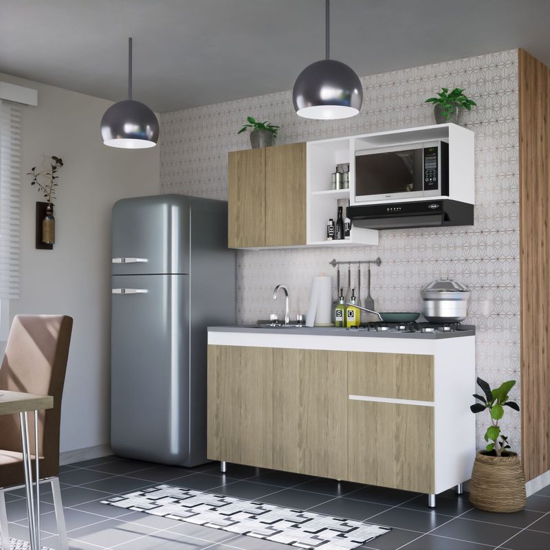 BERTOLINI - Cocina Integral 150cm  Lavaplatos Izquierdo4 fogones Color Rovere
