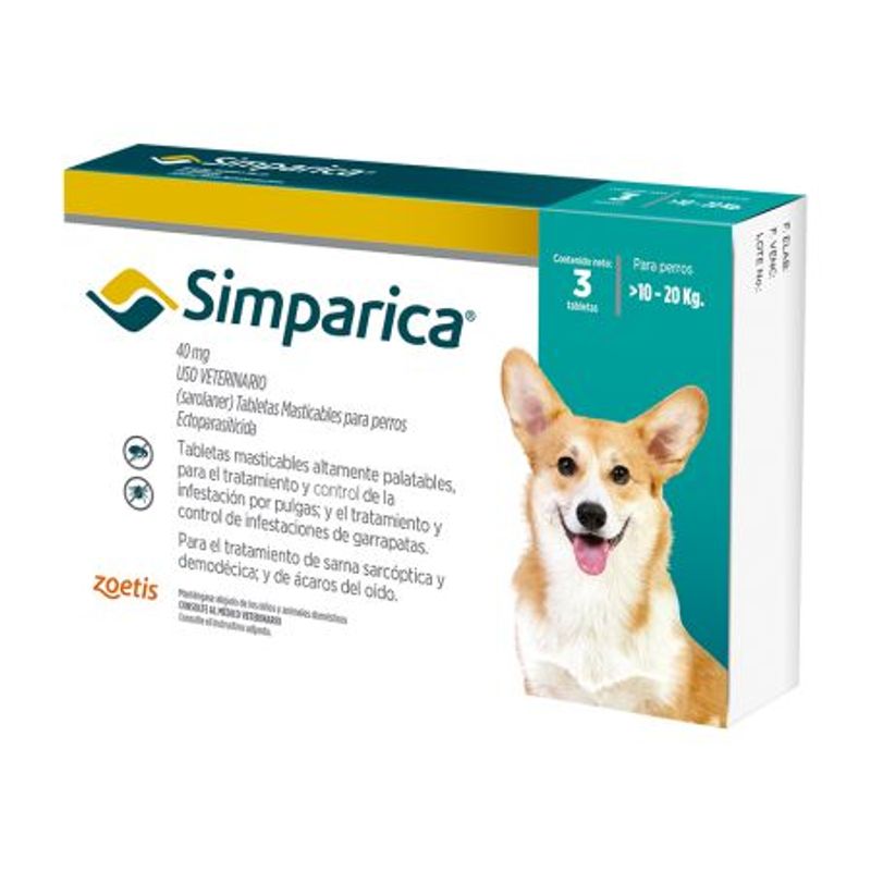 GENERICO - Simparica Antiparasitario Perros de 10 a 20 kg - 1 u x 40 mg