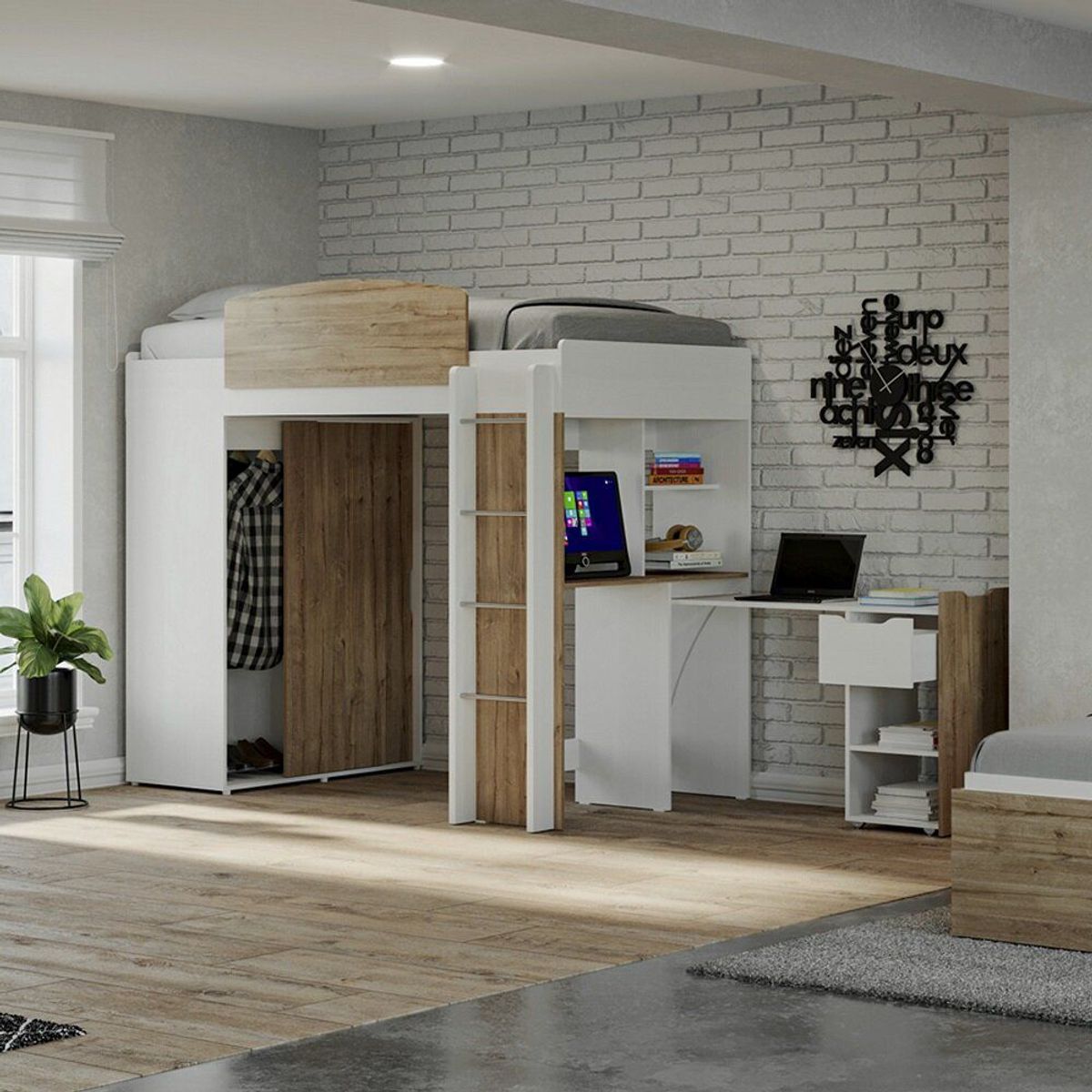 MADERKIT - Camarote multifuncional con escritorio y closet